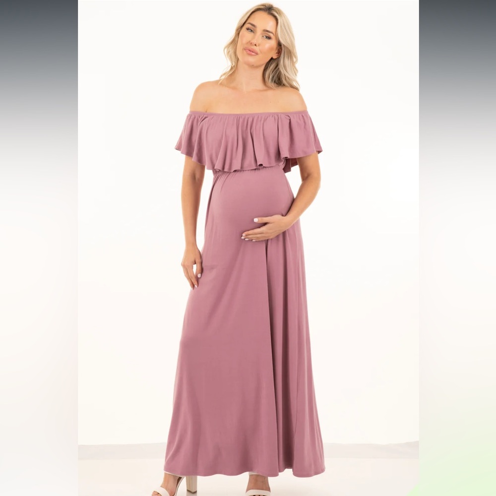 NWT Dusty Pink Ruffled Open Shoulder Maternity Dress